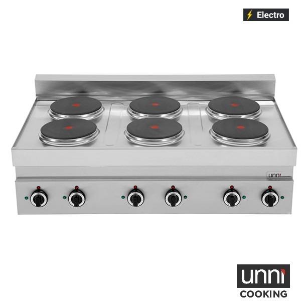 Fourneau électrique 6 plaques fonte 15,6 kW 400 V - L 1100 x P 650 x H 320 mm - Unninox