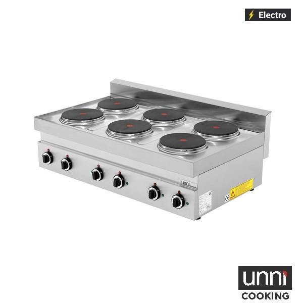 Fourneau électrique 6 plaques fonte 15,6 kW 400 V - L 1100 x P 650 x H 320 mm - Unninox