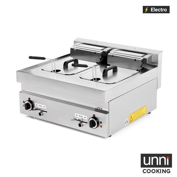 Friteuse électrique 2 cuves 2 x 10 L 15 kW 400 V - L 700 x P 650 x H 320 mm - Unninox