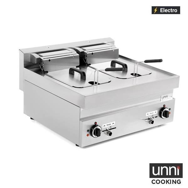 Friteuse électrique 2 cuves 2 x 10 L 15 kW 400 V - L 700 x P 650 x H 320 mm - Unninox