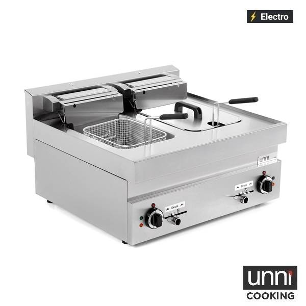 Friteuse électrique 2 cuves 2 x 10 L 15 kW 400 V - L 700 x P 650 x H 320 mm - Unninox