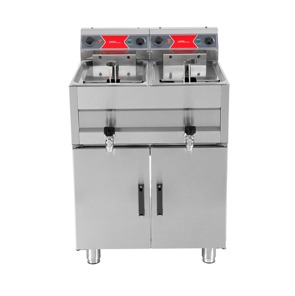 Friteuse électrique sur pieds 2 x 10 L - 2 x 9 kW 400 V - L 650 x P 650 x H 850 mm - Unninox