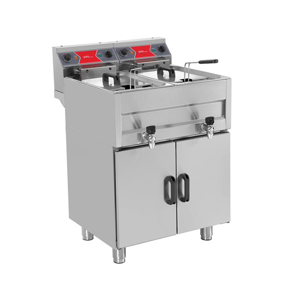 Friteuse électrique sur pieds 2 x 10 L - 2 x 9 kW 400 V - L 650 x P 650 x H 850 mm - Unninox