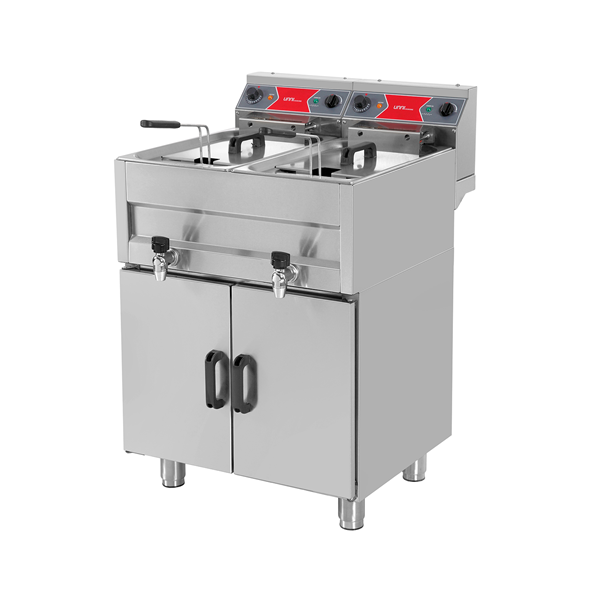 Friteuse électrique sur pieds 2 x 10 L - 2 x 9 kW 400 V - L 650 x P 650 x H 850 mm - Unninox