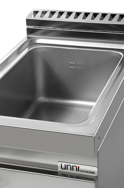Bain-marie électrique sur meuble 1 cuve GN 1/1 - L 400 x P 700 x H 850/900 mm - 1,5 kW 230 V - Unninox