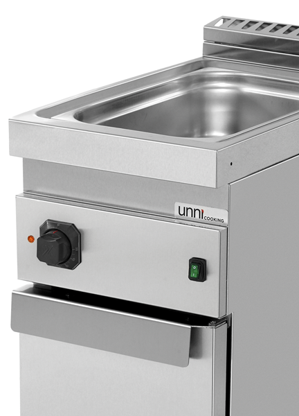 Bain-marie électrique sur meuble 1 cuve GN 1/1 - L 400 x P 700 x H 850/900 mm - 1,5 kW 230 V - Unninox