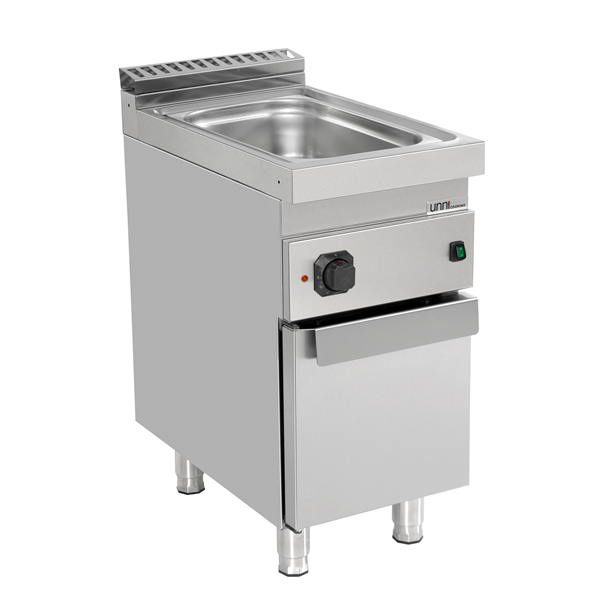 Bain-marie électrique sur meuble 1 cuve GN 1/1 - L 400 x P 700 x H 850/900 mm - 1,5 kW 230 V - Unninox