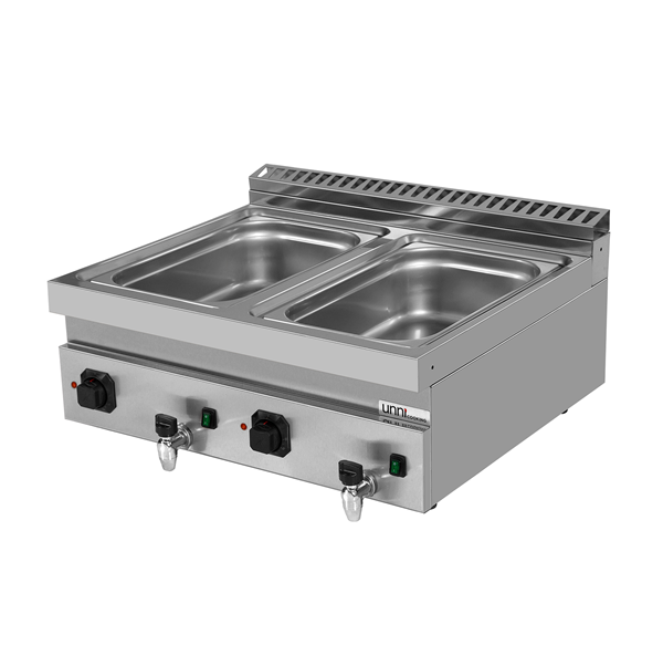 Bain-marie électrique à poser 2 cuves GN 1/1 - L 800 x P 700 x H 300 mm - 3 kW 230 V - Unninox