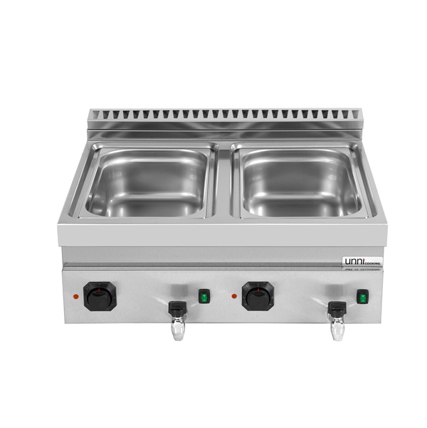 Bain-marie électrique à poser 2 cuves GN 1/1 - L 800 x P 700 x H 300 mm - 3 kW 230 V - Unninox