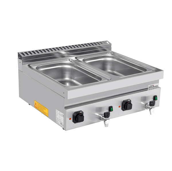 Bain-marie électrique à poser 2 cuves GN 1/1 - L 800 x P 700 x H 300 mm - 3 kW 230 V - Unninox