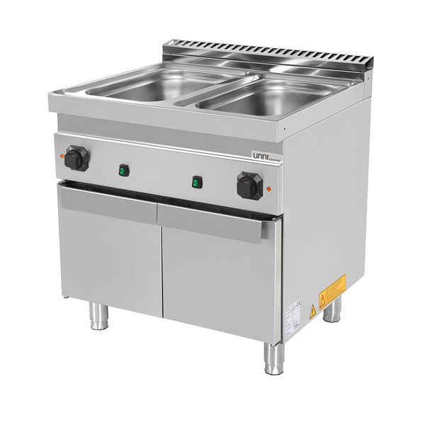 Bain-marie électrique sur meuble 2 cuves GN 1/1 - L 800 x P 700 x H 850/900 mm - 3 kW 230 V - Unninox