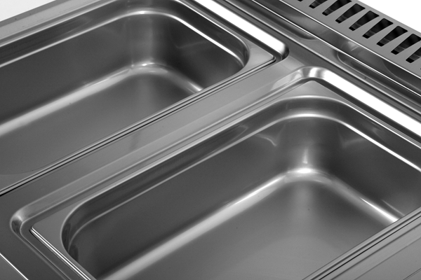 Bain-marie électrique sur meuble 2 cuves GN 1/1 - L 800 x P 700 x H 850/900 mm - 3 kW 230 V - Unninox