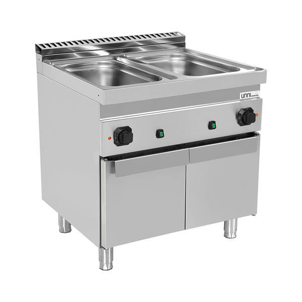 Bain-marie électrique sur meuble 2 cuves GN 1/1 - L 800 x P 700 x H 850/900 mm - 3 kW 230 V - Unninox