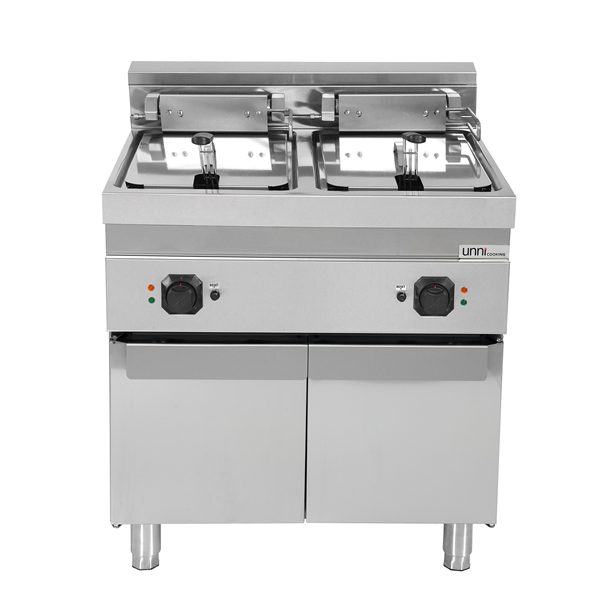 Friteuse électrique sur meuble 2 cuves 2 x 16 L - L 800 x P 700 x H 850/900 mm - 28,4 kW 400 V - Unninox