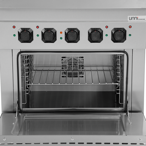 Fourneau électrique 4 plaques fonte sur four électrique à convection - 400 V - L 800 x P 700 x H 850 mm - Unninox