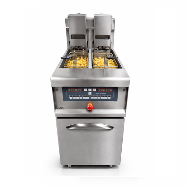 Friteuse électrique digitale sur pieds 2 x 13,5 L relevage automatique des paniers - 18 kW 400 V - Unninox