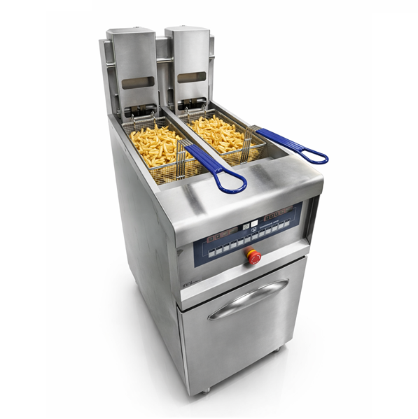 Friteuse électrique digitale sur pieds 2 x 13,5 L relevage automatique des paniers - 18 kW 400 V - Unninox