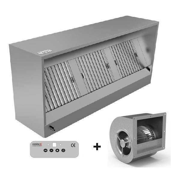 Hotte caisson inox avec moteur intégré - 2000 m³/h - L 2000 x P 950 x H 520 mm - Unninox