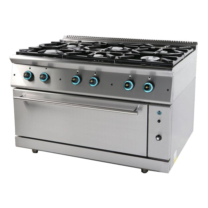 Fourneau gaz 6 feux sur grand four gaz - 1260 x 900 x 850 mm - FC6FLS9 - SER GAS - vue 1