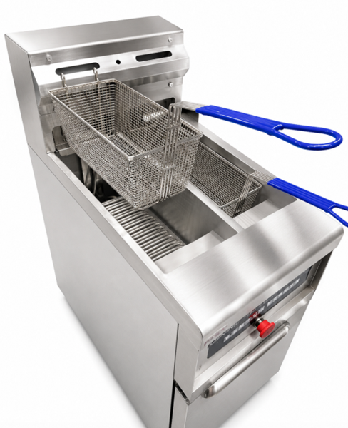 Friteuse électrique digitale sur pieds 2 x 13,5 L - 18 kW 400 V - L 400 x P 825 x H 920 mm - Unninox