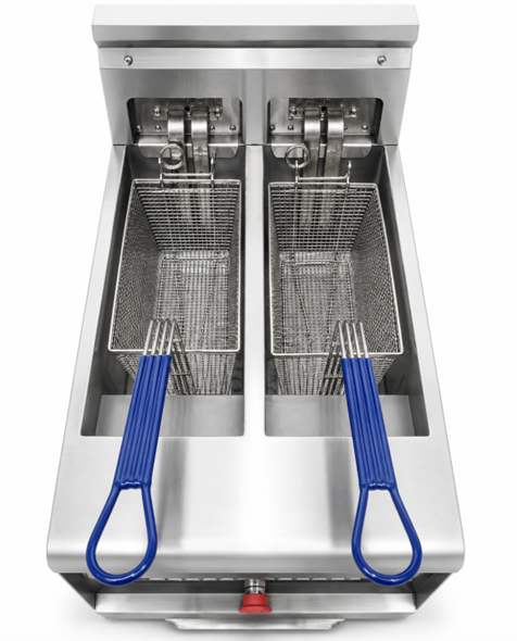 Friteuse électrique digitale sur pieds 2 x 13,5 L - 18 kW 400 V - L 400 x P 825 x H 920 mm - Unninox