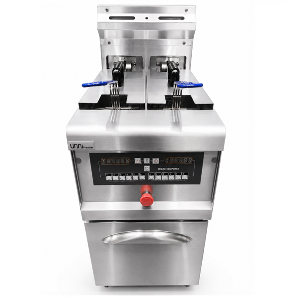 Friteuse électrique digitale sur pieds 2 x 13,5 L - 18 kW 400 V - L 400 x P 825 x H 920 mm - Unninox