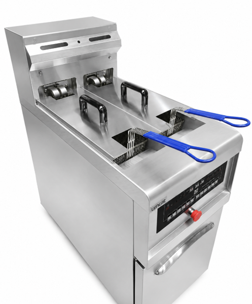 Friteuse électrique digitale sur pieds 2 x 13,5 L - 18 kW 400 V - L 400 x P 825 x H 920 mm - Unninox