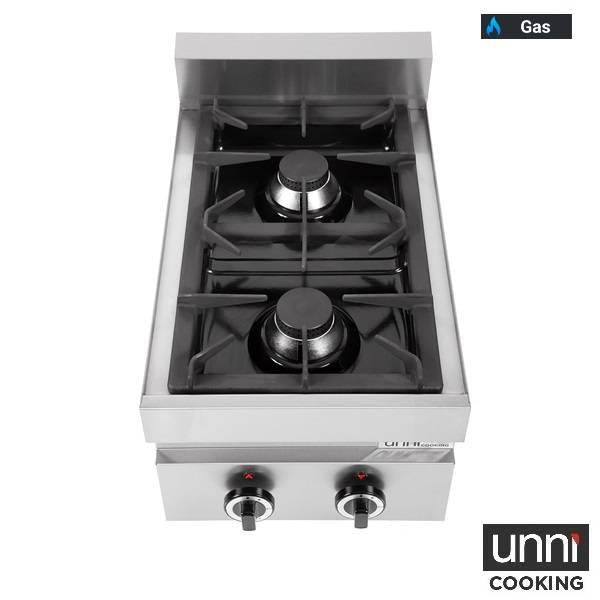 Fourneau gaz 2 feux vifs - L 400 x P 650 x H 320 mm - 13 kW - Unninox