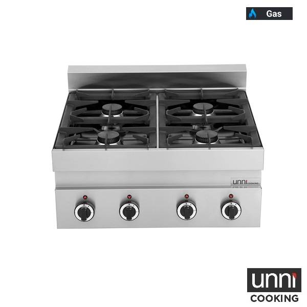 Fourneau gaz 4 feux vifs 6,5 kW - L 700 x P 650 x H 320 mm - Unninox