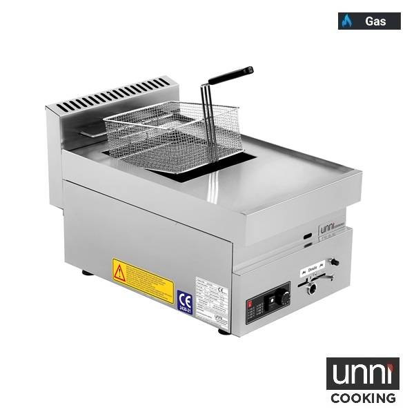 Friteuse gaz 1 cuve 8 L 7 kW - L 400 x P 650 x H 300 mm - Unninox