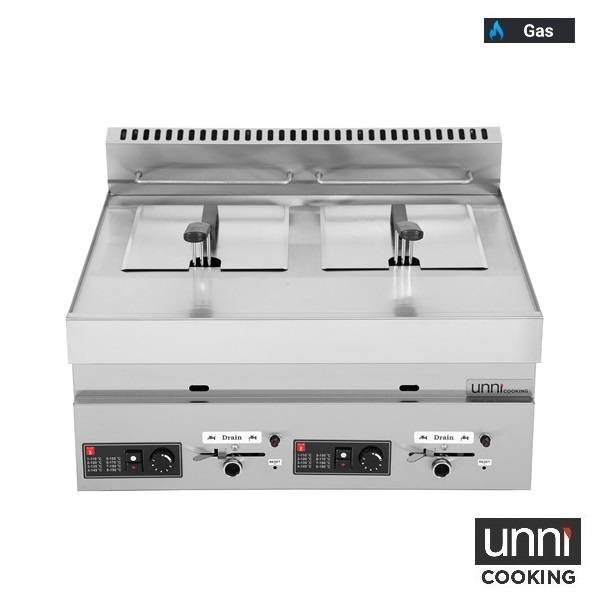 Friteuse gaz 2 cuves 2 x 8 L 2 x 7 kW - L 700 x P 650 x H 300 mm - Unninox