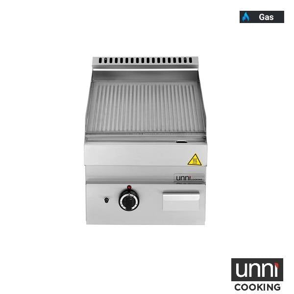 Plancha gaz rainurée 5,7 kW - L 400 x P 650 x H 320 mm - Unninox