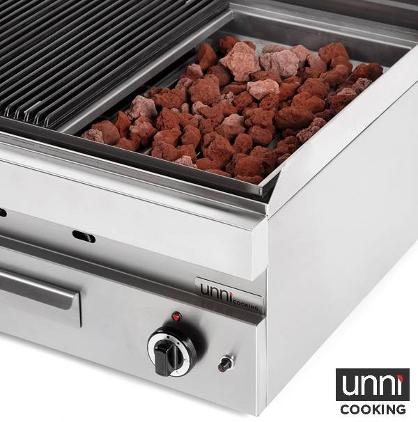 Grill pierre de lave gaz - L 1020 x P 650 x H 320 mm - 16,5 kW - Unninox