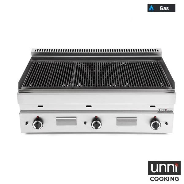 Grill pierre de lave gaz - L 1020 x P 650 x H 320 mm - 16,5 kW - Unninox