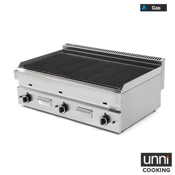 Grill pierre de lave gaz - L 1020 x P 650 x H 320 mm - 16,5 kW - Unninox