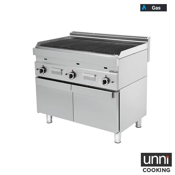 Grill pierre de lave gaz - L 1020 x P 650 x H 320 mm - 16,5 kW - Unninox