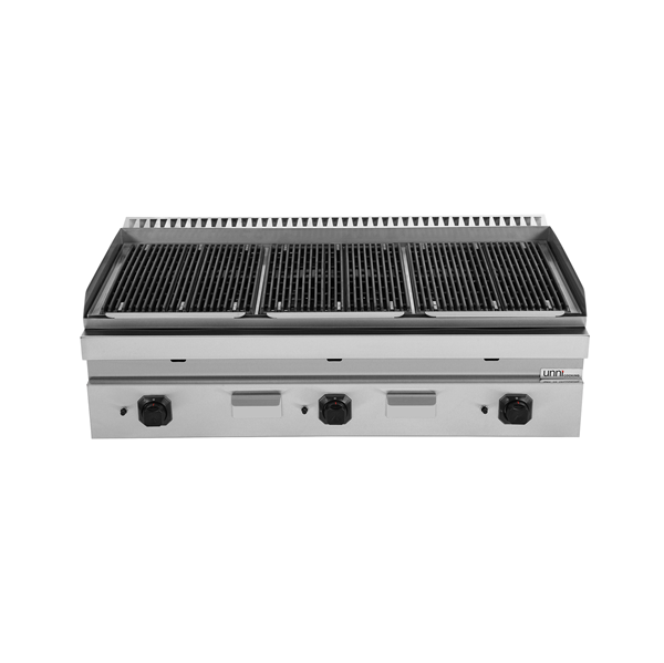 Grill pierre de lave gaz à poser - 27 kW - L 1200 x P 700 x H 300 mm - Unninox