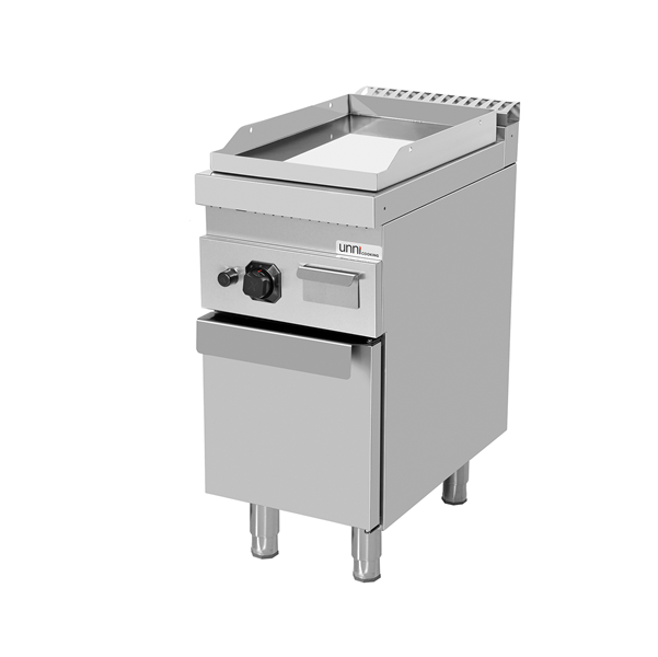 Plancha gaz sur meuble - plaque lisse chromée - 6,5 kW - L 400 x P 700 x H 850 mm - Unninox