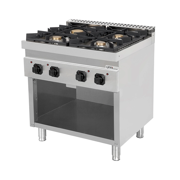 Fourneau gaz sur meuble ouvert 4 feux vifs - 28,5 kW - L 800 x P 700 x H 850 mm - Unninox