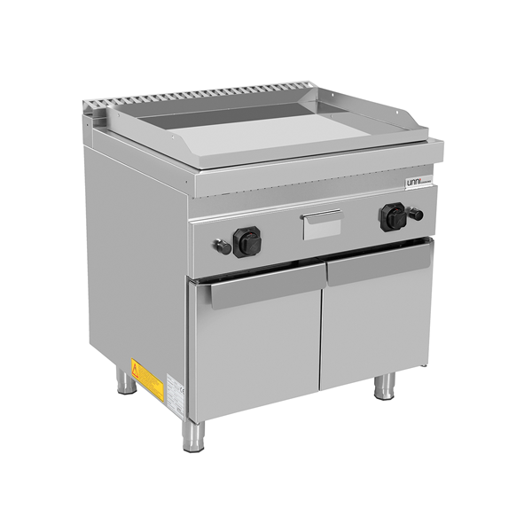Plancha gaz sur meuble - plaque chromée - 13 kW - L 800 x P 700 x H 850 mm - Unninox
