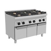 Fourneau gaz sur meuble avec portes 6 feux vifs - 44 kW - L 1200 x P 700 x H 850 mm - Unninox