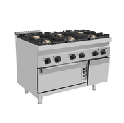 Fourneau gaz 6 feux vifs sur four gaz statique GN 2/1 - L 1200 x P 700 x H 850 mm - Unninox