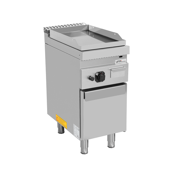 Plancha gaz sur meuble - plaque lisse - 6,5 kW - L 400 x P 700 x H 850 mm - Unninox