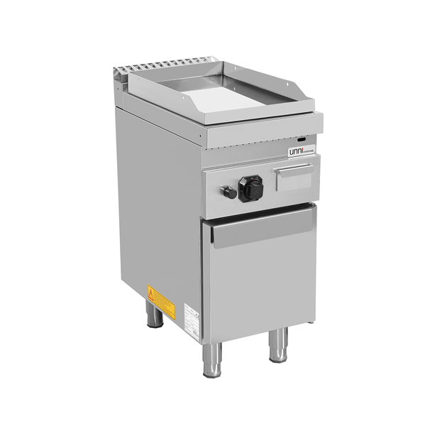 Plancha gaz sur meuble - plaque lisse chromée - 6,5 kW - L 400 x P 700 x H 850 mm - Unninox