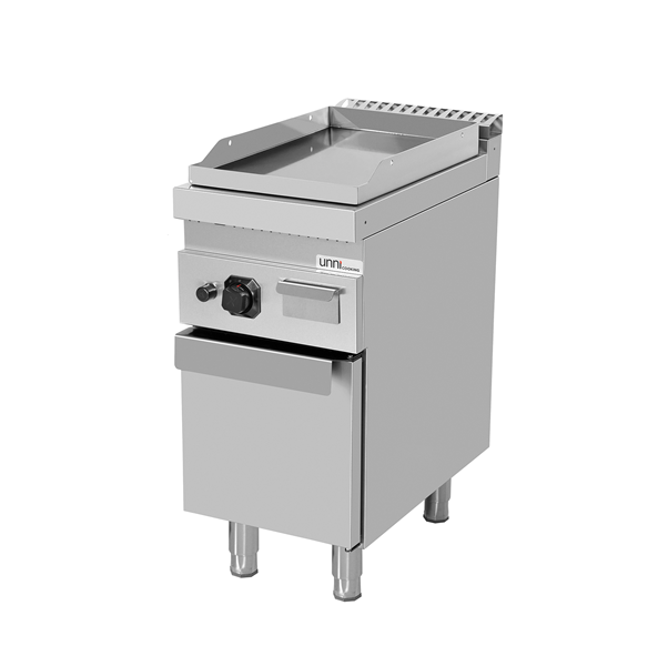 Plancha gaz sur meuble - plaque lisse - 6,5 kW - L 400 x P 700 x H 850 mm - Unninox