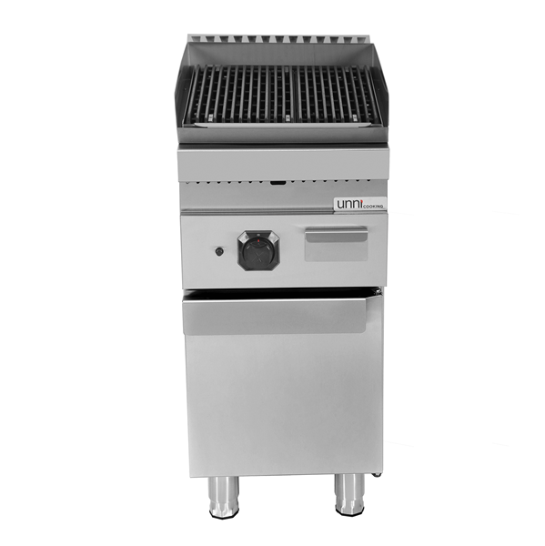 Grill pierre de lave gaz sur meuble - 9 kW - L 400 x P 700 x H 850 mm - Unninox