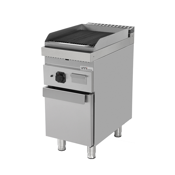 Grill pierre de lave gaz sur meuble - 9 kW - L 400 x P 700 x H 850 mm - Unninox