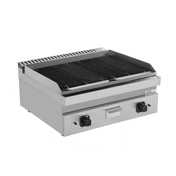 Grill pierre de lave gaz à poser - 18 kW - L 800 x P 700 x H 300 mm - Unninox