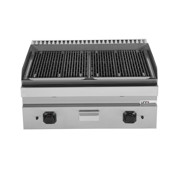 Grill pierre de lave gaz à poser - 18 kW - L 800 x P 700 x H 300 mm - Unninox