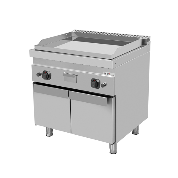 Plancha gaz sur meuble - plaque chromée - 13 kW - L 800 x P 700 x H 850 mm - Unninox